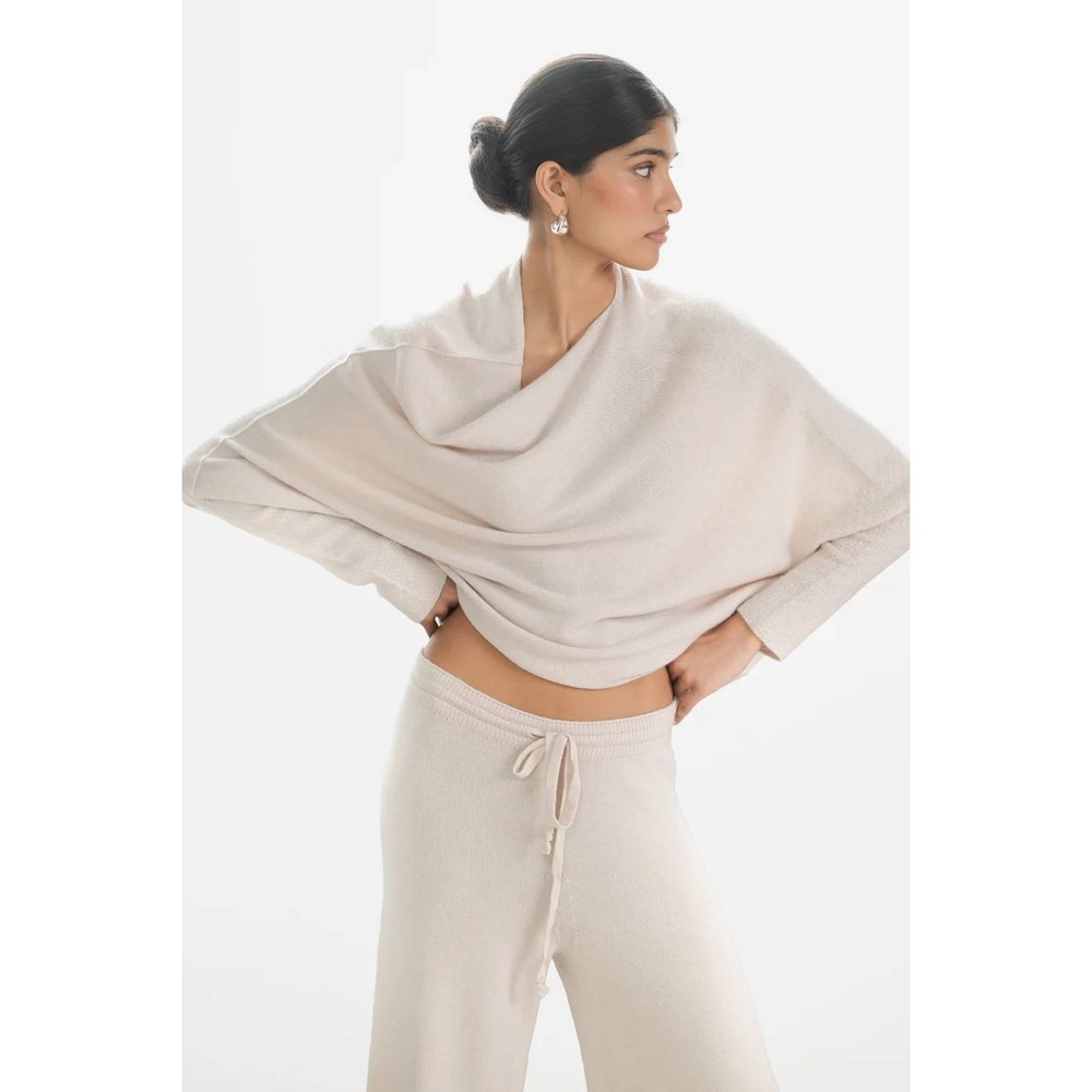Jaki London Asymmetric Poncho Sweater Beige Knit Made in Italy S/M